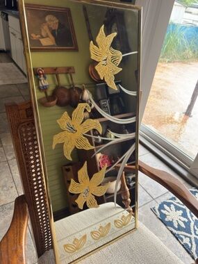 Gold Floral Accent Wall Mirror - Decorative Home Wall Decor